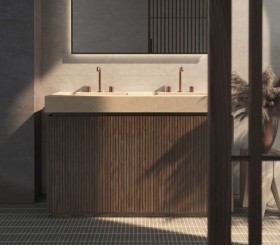 3D Freestanding cabinet with Hi-Macs® worktop - 2 drawers aligned + 4 Internal | 3001553