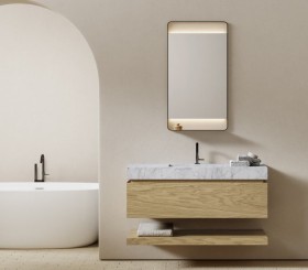 Wood Vanity Unit with Hi-Macs® Basin | 1 Drawer | 3001561