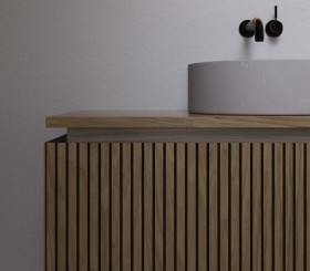 Wall-hung oak cabinet with 3D effect | 2 Drawers + 2 Interiors
