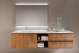 Oxford Corian® design basin with oak wood vanity unit - 2 Drawers, 2 Shelves,1 Door