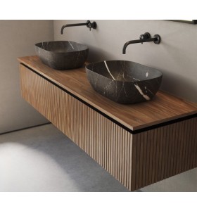 3D effect oak cabinet | 2 drawers + 2 basins